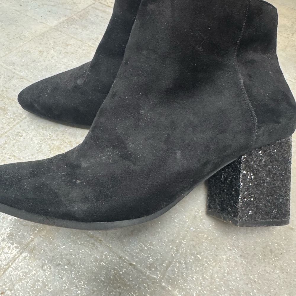 Lane Bryant Black Suede Ankle Boots with Glitter Block Heel